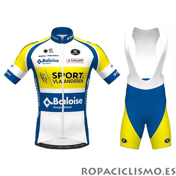 2020 Maillot Sport Vlaanderen-baloise Tirantes Mangas Cortas Blanco Amarillo Azul